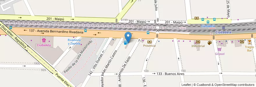 Mapa de ubicacion de Minimarket en アルゼンチン, ブエノスアイレス州, Partido De Tres De Febrero, Ciudadela.