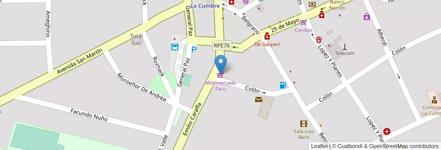 Mapa de ubicacion de Minimercado Facu en Arjantin, Córdoba, Departamento Punilla, Pedanía Dolores, Municipio De La Cumbre.