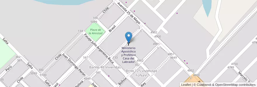 Mapa de ubicacion de Ministerio Apostólico y Profético Casa del Labrador en Arjantin, Chaco, Departamento San Fernando, Municipio De Fontana, Fontana.