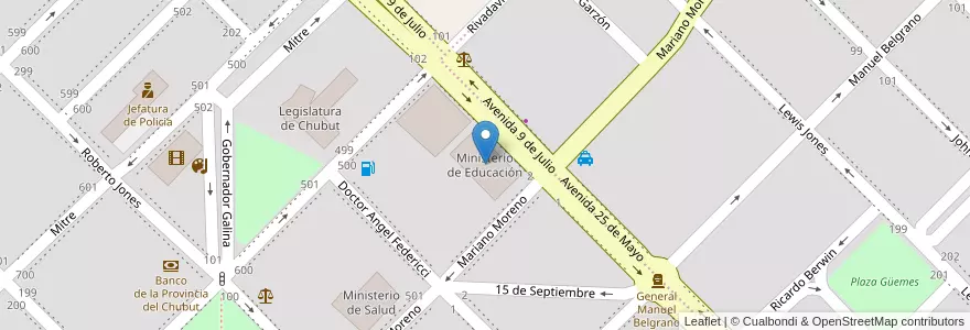 Mapa de ubicacion de Ministerio de Educación en Argentinië, Chubut, Departamento Rawson, Rawson.