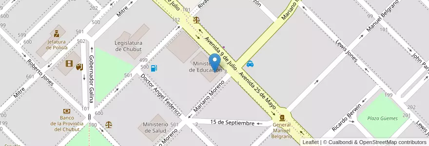 Mapa de ubicacion de Ministerio de Educación en Аргентина, Чубут, Departamento Rawson, Rawson.