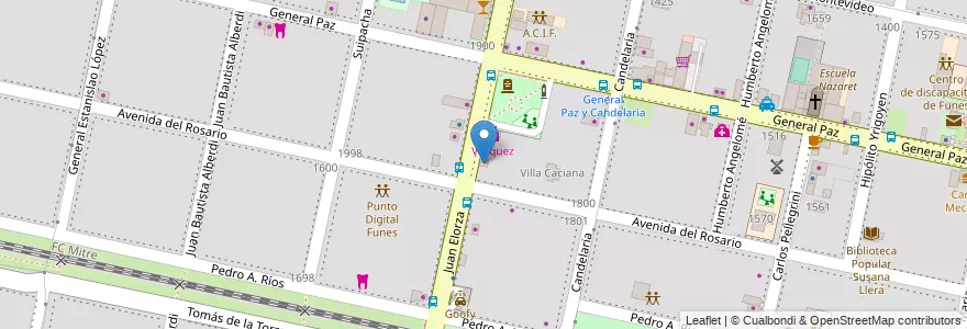 Mapa de ubicacion de Miranda Hnos. en アルゼンチン, サンタフェ州, Departamento Rosario, Municipio De Funes, Funes.