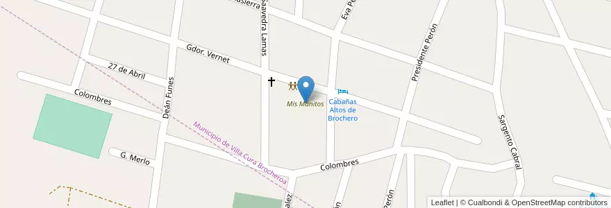 Mapa de ubicacion de Mis Manitos en アルゼンチン, コルドバ州, Departamento San Alberto, Villa Cura Brochero, Pedanía Tránsito, Municipio De Villa Cura Brocheroa.