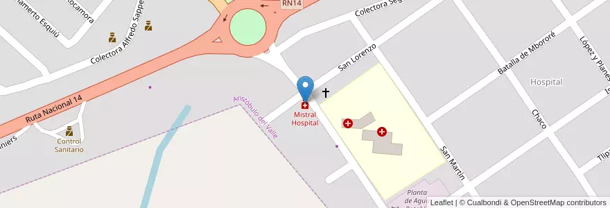 Mapa de ubicacion de Mistral Hospital en آرژانتین, Misiones, Departamento Cainguás, Municipio De Aristóbulo Del Valle, Aristóbulo Del Valle.