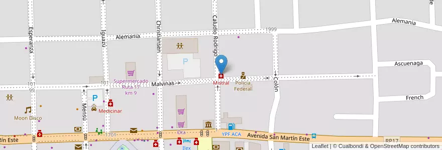 Mapa de ubicacion de Mistral en Argentina, Misiones, Departamento Eldorado, Municipio De Eldorado, Eldorado.