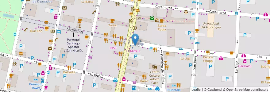Mapa de ubicacion de Mitre 3 en 阿根廷, 智利, Mendoza, Departamento Capital, Ciudad De Mendoza, Sección 3ª Parque O'Higgins.