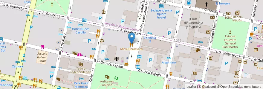 Mapa de ubicacion de Mitre Boulevard en アルゼンチン, チリ, メンドーサ州, Departamento Capital, Ciudad De Mendoza.