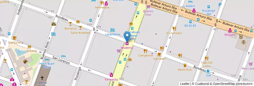 Mapa de ubicacion de Moderna en Arjantin, Córdoba, Departamento Capital, Pedanía Capital, Córdoba, Municipio De Córdoba.