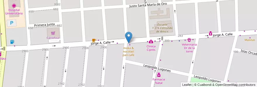 Mapa de ubicacion de moka & nocolatl pan café en Argentinien, Chile, Mendoza, Departamento Capital, Ciudad De Mendoza.