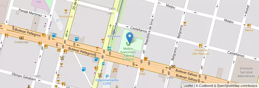 Mapa de ubicacion de Molino Francchino - Fabrica Cultural en الأرجنتين, سانتا في, إدارة العاصمة, سانتا في العاصمة, سانتا في.