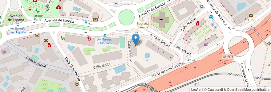 Mapa de ubicacion de Mónaco en スペイン, マドリード州, Comunidad De Madrid, Área Metropolitana De Madrid Y Corredor Del Henares, Pozuelo De Alarcón.