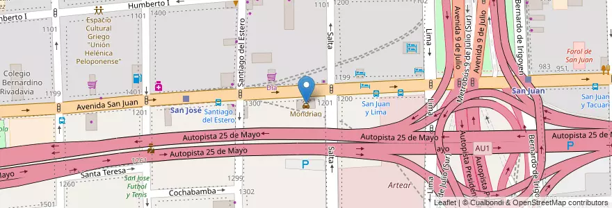 Mapa de ubicacion de Mondrian, Constitucion en Argentinië, Ciudad Autónoma De Buenos Aires, Comuna 1, Buenos Aires.