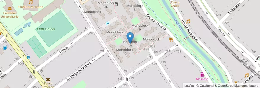Mapa de ubicacion de Monoblock 9 en 아르헨티나, 부에노스아이레스주, Partido De Bahía Blanca, Bahía Blanca.
