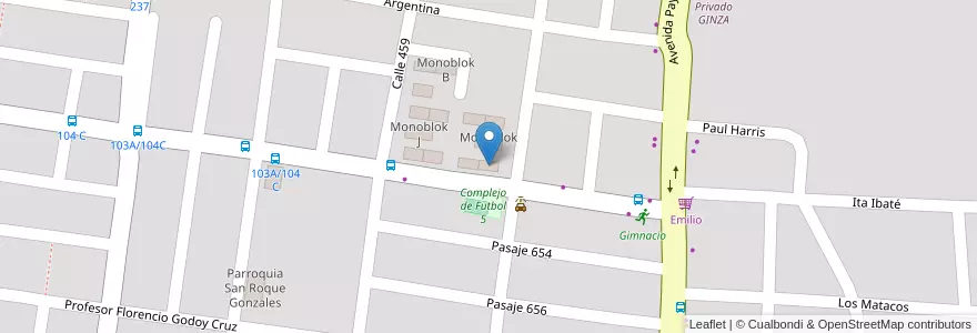 Mapa de ubicacion de Monoblok F en アルゼンチン, コリエンテス州, Departamento Capital, Corrientes, Corrientes.