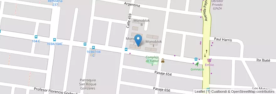 Mapa de ubicacion de Monoblok H en アルゼンチン, コリエンテス州, Departamento Capital, Corrientes, Corrientes.