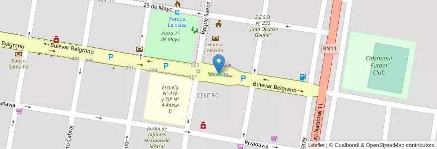 Mapa de ubicacion de Monolito en Arjantin, Santa Fe, Departamento Vera, Municipio De Calchaquí.