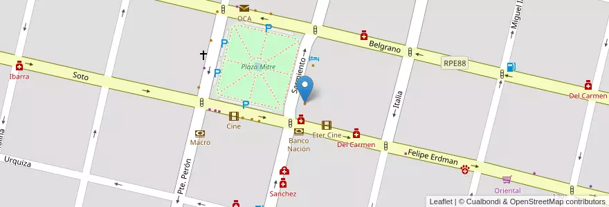 Mapa de ubicacion de Montaña Roja en Arjantin, Córdoba, Departamento San Javier, Pedanía Dolores, Municipio De Villa Dolores, Villa Dolores.
