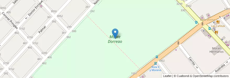 Mapa de ubicacion de Monte Dorrego en Arjantin, Buenos Aires, Partido De La Matanza, Lomas Del Mirador.