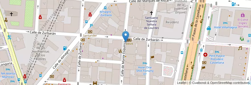 Mapa de ubicacion de MONTE ESQUINZA, CALLE, DEL,30 en اسپانیا, بخش خودمختار مادرید, بخش خودمختار مادرید, Área Metropolitana De Madrid Y Corredor Del Henares, مادرید.