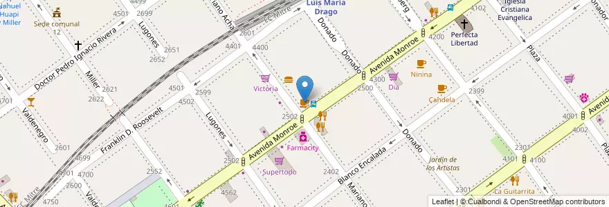 Mapa de ubicacion de Monte Olimpo & Caffe, Villa Urquiza en آرژانتین, Ciudad Autónoma De Buenos Aires, Comuna 12, Buenos Aires.
