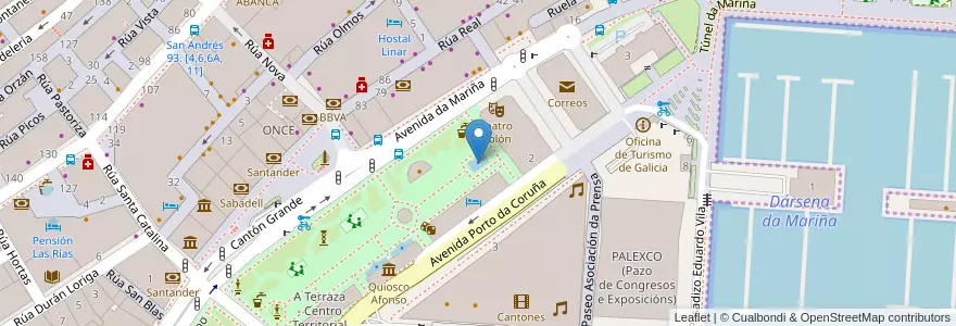 Mapa de ubicacion de Monumento a Curros Enríquez en Espanha, Galiza, A Corunha, A Coruña, A Corunha.