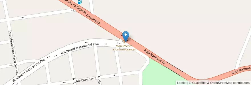 Mapa de ubicacion de Monumento a los Inmigrantes en الأرجنتين, إنتري ريوس, Departamento Gualeguay, Distrito Cuchilla, Gualeguay.