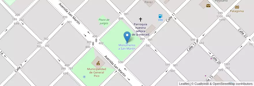 Mapa de ubicacion de Monumento a San Martín en Argentinië, La Pampa, Departamento Maracó, Municipio De General Pico.