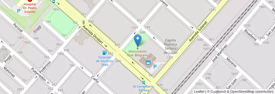 Mapa de ubicacion de Monumento Gral. Belgrano en 아르헨티나, 부에노스아이레스주, Partido De Ayacucho, Ayacucho.