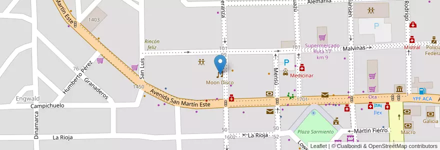 Mapa de ubicacion de Moon Disco en 아르헨티나, Misiones, Departamento Eldorado, Municipio De Eldorado, Eldorado.