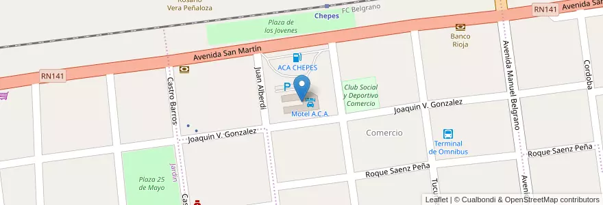 Mapa de ubicacion de Motel A.C.A. en 阿根廷, La Rioja, Departamento Rosario Vera Peñaloza, Chepes.