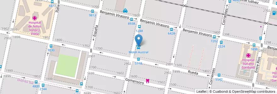 Mapa de ubicacion de Motel Austral en 아르헨티나, Santa Fe, Departamento Rosario, Municipio De Rosario, 로사리오.