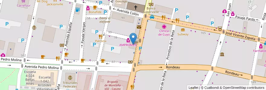 Mapa de ubicacion de Movistar en 아르헨티나, 칠레, Mendoza, Departamento Capital, Sección 2ª Barrio Cívico, Ciudad De Mendoza.