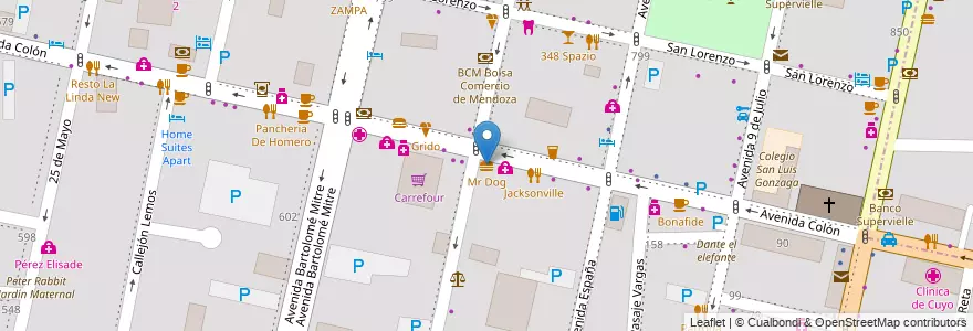 Mapa de ubicacion de Mr Dog en Argentinien, Chile, Mendoza, Departamento Capital, Sección 2ª Barrio Cívico, Ciudad De Mendoza.