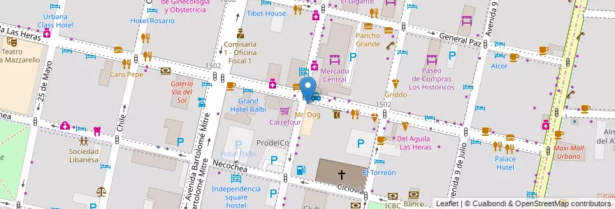 Mapa de ubicacion de Mr. Dog en アルゼンチン, チリ, メンドーサ州, Departamento Capital, Ciudad De Mendoza.