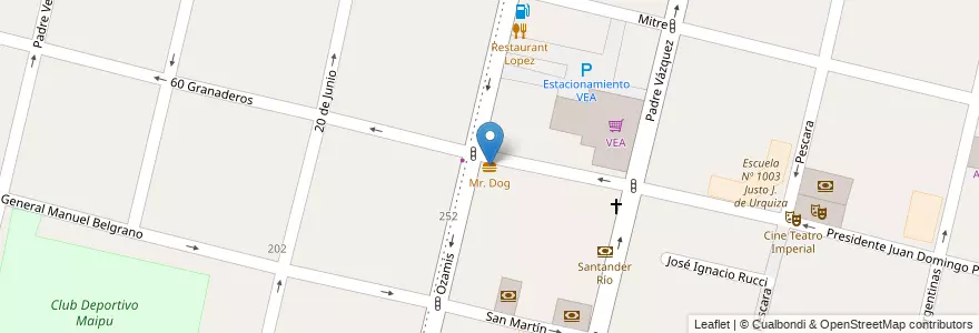 Mapa de ubicacion de Mr. Dog en アルゼンチン, チリ, メンドーサ州, Departamento Maipú, Distrito Ciudad De Maipú, Maipú.