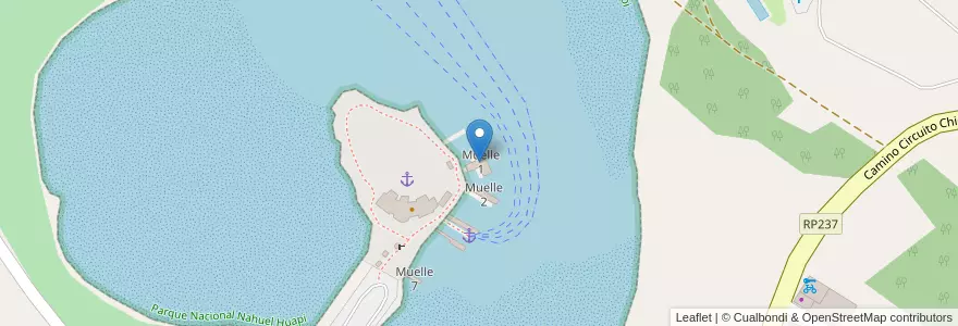 Mapa de ubicacion de Muelle 1 en 阿根廷, 智利, 内格罗河省, Departamento Bariloche, Villa Llao Llao.