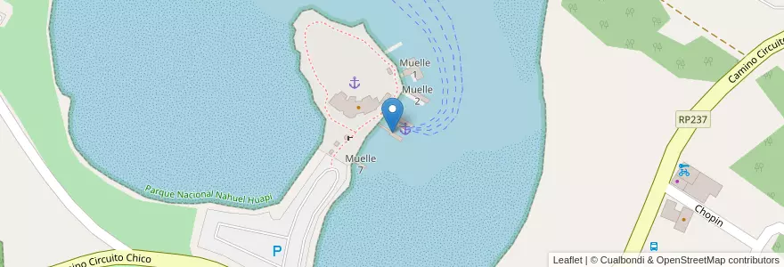 Mapa de ubicacion de Muelle 5 en 아르헨티나, 칠레, 리오네그로주, Departamento Bariloche, Villa Llao Llao.