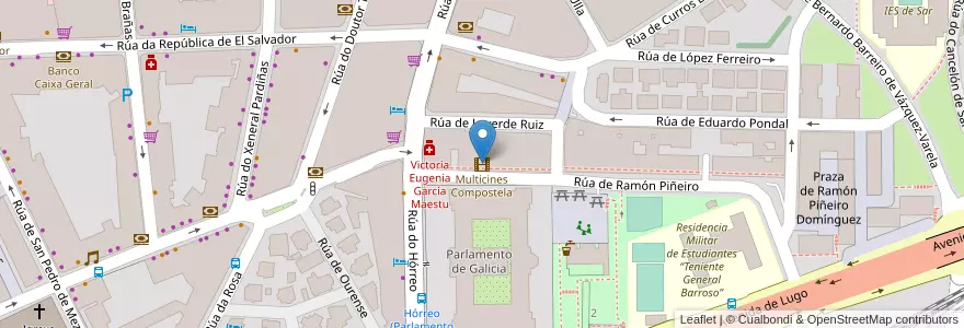 Mapa de ubicacion de Multicines Compostela en Spain, Galicia, A Coruña, Santiago, Santiago De Compostela.