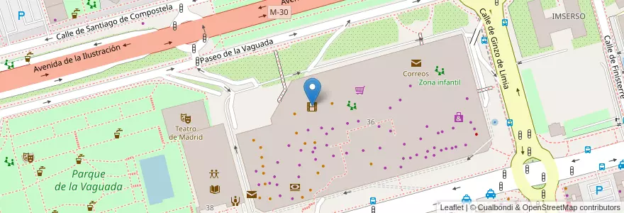 Mapa de ubicacion de Multicines La Vaguada en 스페인, Comunidad De Madrid, Comunidad De Madrid, Área Metropolitana De Madrid Y Corredor Del Henares, 마드리드.