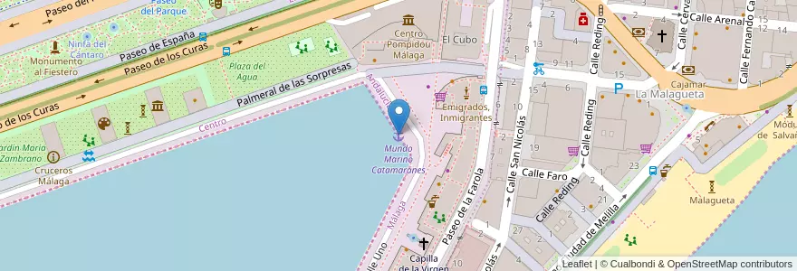 Mapa de ubicacion de Mundo Marino Catamaranes en 西班牙, 安达鲁西亚, Málaga, Málaga-Costa Del Sol, Málaga.