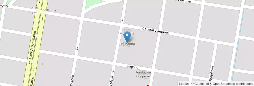 Mapa de ubicacion de Munduna en アルゼンチン, チリ, リオネグロ州, Departamento Bariloche, El Bolsón.