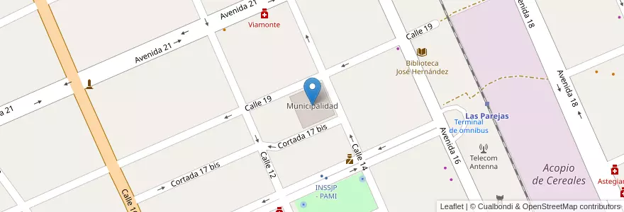 Mapa de ubicacion de Municipalidad en الأرجنتين, سانتا في, Departamento Belgrano, Municipio De Las Parejas, Las Parejas.