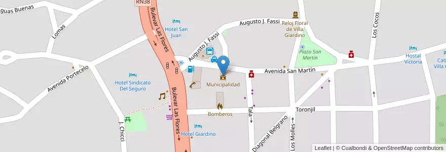 Mapa de ubicacion de Municipalidad en アルゼンチン, コルドバ州, Departamento Punilla, Pedanía San Antonio, Municipio De Villa Giardino, Villa Giardino.