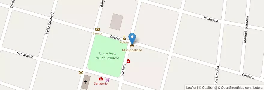 Mapa de ubicacion de Municipalidad en Argentinië, Córdoba, Departamento Río Primero, Pedanía Santa Rosa, Municipio De Santa Rosa De Río Primero.