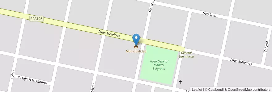 Mapa de ubicacion de Municipalidad en アルゼンチン, コルドバ州, Departamento Marcos Juárez, Pedanía Liniers, Municipio De Colonia Italiana, Villa Colonia Italiana.