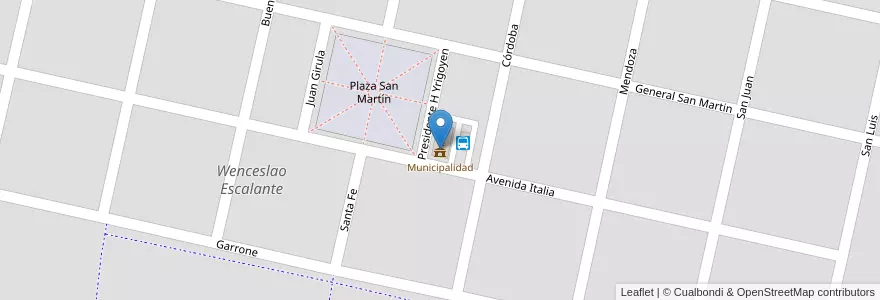 Mapa de ubicacion de Municipalidad en アルゼンチン, コルドバ州, Departamento Unión, Pedanía Ascasubi, Municipio De Wenceslao Escalante, Wenceslao Escalante.