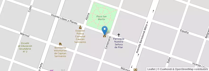 Mapa de ubicacion de Municipalidad en アルゼンチン, ブエノスアイレス州, Partido De Capitán Sarmiento, Capitán Sarmiento.