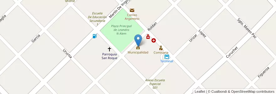 Mapa de ubicacion de Municipalidad en آرژانتین, استان بوئنوس آیرس, Partido De Leandro N. Alem.