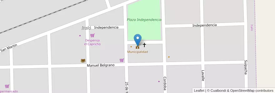 Mapa de ubicacion de Municipalidad en Аргентина, Кордова, Departamento General Roca, Pedanía Italó, Municipio De Italó, Italó.