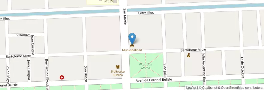 Mapa de ubicacion de Municipalidad en آرژانتین, استان ریو نگرو، آرژانتین, Departamento Avellaneda, Coronel Belisle.